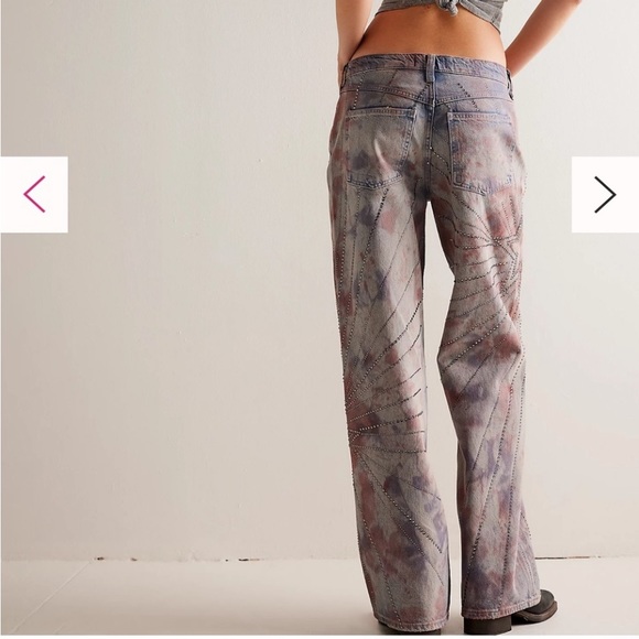 Free people Aurora Mid Rise Straight Jeans size 24 $248- Swarovski Crystals!! - Picture 6 of 16